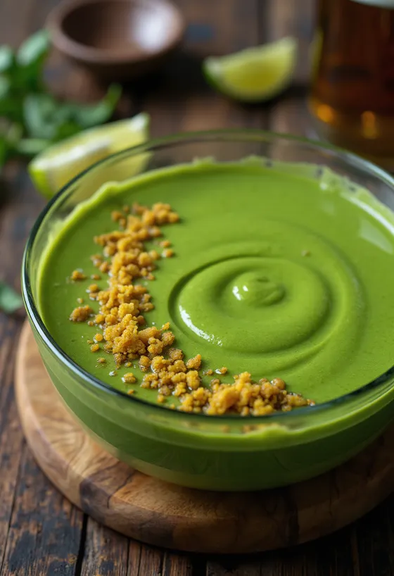 Vellutata di spinaci e avocado servita