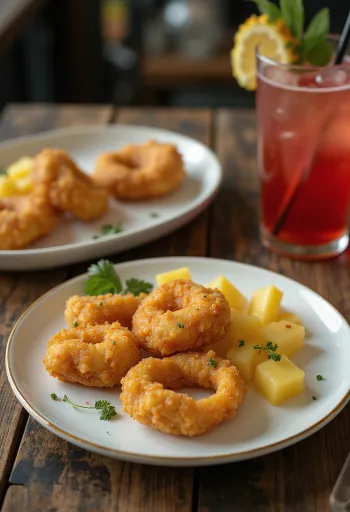 Acarajé servito con ananas, polpette di fagioli speziate e ananas fresco
