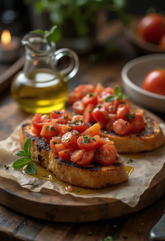 Bruschetta al pomodoro grigliata al BBQ servita