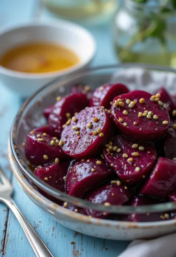 Insalata di barbabietola servita con verdure fresche e condimento all'aceto balsamico