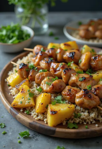 Variazioni di Kebab Agrodolce con carne grigliata, ananas e salsa allo yogurt