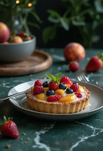 Crostata morbida alla frutta decorata con fette di frutta