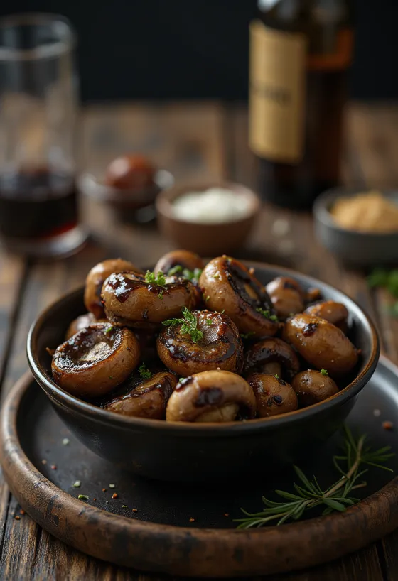 Funghi arrosto all'aceto balsamico serviti