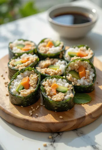 Tofu gimbap, con verdure fresche e tofu, affettato