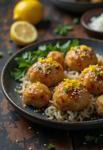 Tsukune al limone, bocconcini di pollo grigliati, serviti con scorza di limone e salsa di soia.