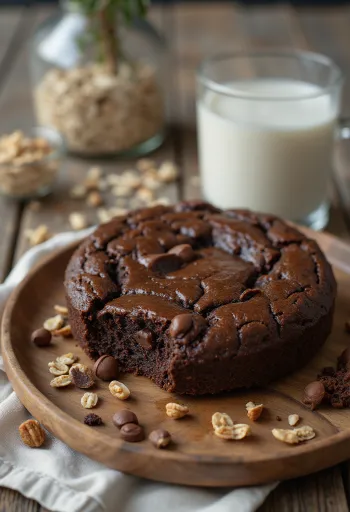 Torta al cioccolato e avena vegana servita a fette