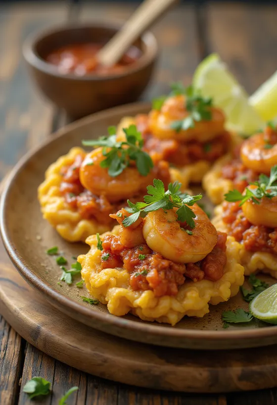 Acarajé con gamberi e fagioli dall'occhio, serviti come polpette fritte dorate