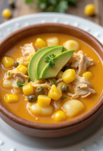 Ajiaco con pollo servito