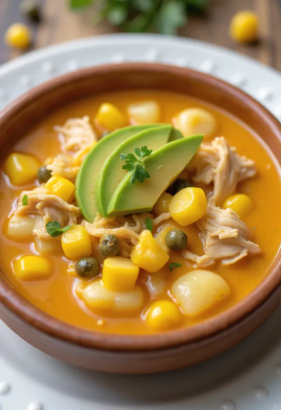 Ajiaco con pollo servito