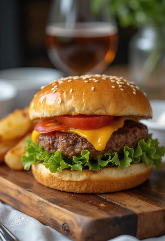 Hamburger con chorizo, formaggio e verdure