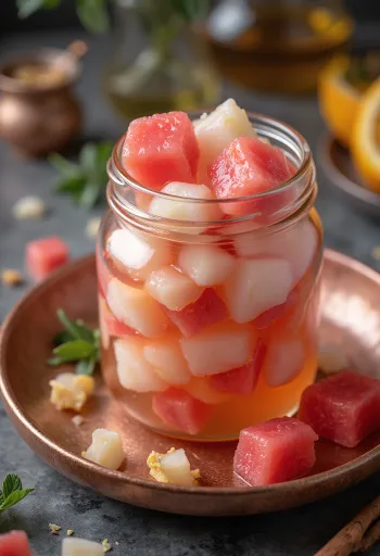 Cubetti di buccia di anguria traslucidi in barattolo
