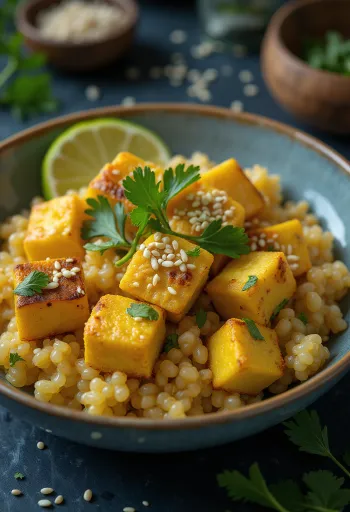 Curry di quinoa all'aglio con tofu