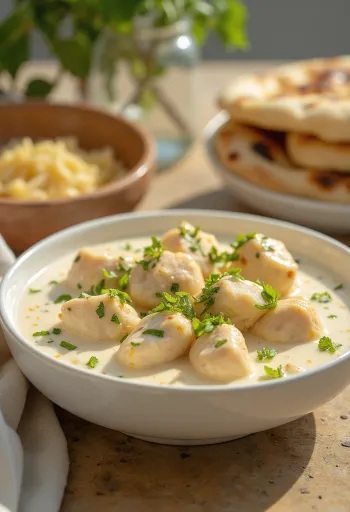 Pollo Malai, servito in una ricca salsa di yogurt e panna con coriandolo fresco
