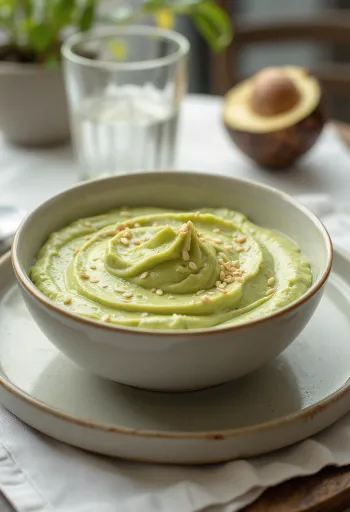 Crema di avocado al sesamo servita