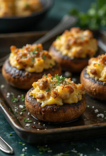 Funghi ripieni di carne macinata serviti