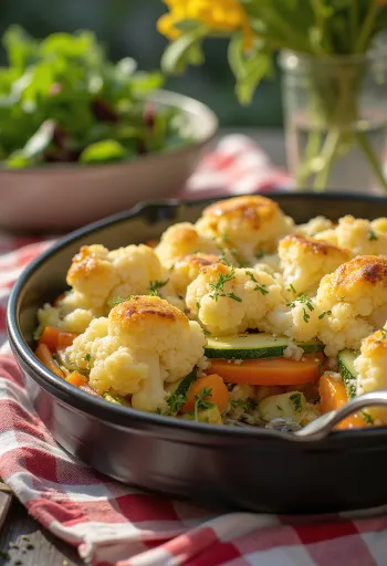 Sformato di cavolfiore e verdure al forno, con superficie croccante