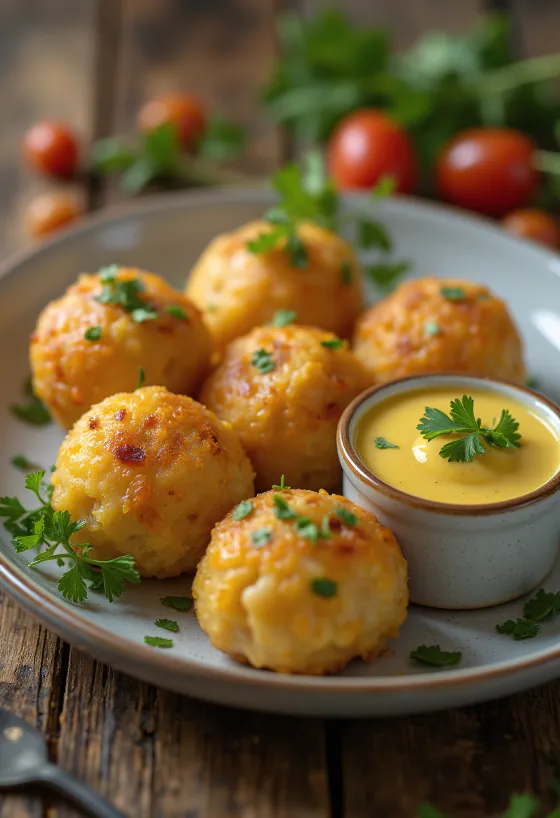 Acarajé con salsa alla senape, polpette di fagioli dall'occhio guarnite con salsa e coriandolo