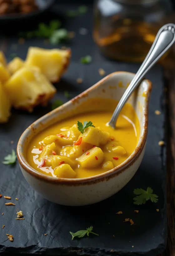 Salsa al curry e ananas servita
