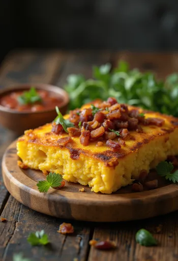 Chipa Guasu con pancetta, dorata e appetitosa.