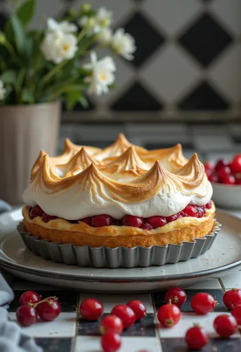 Torta meringata al ribes servita