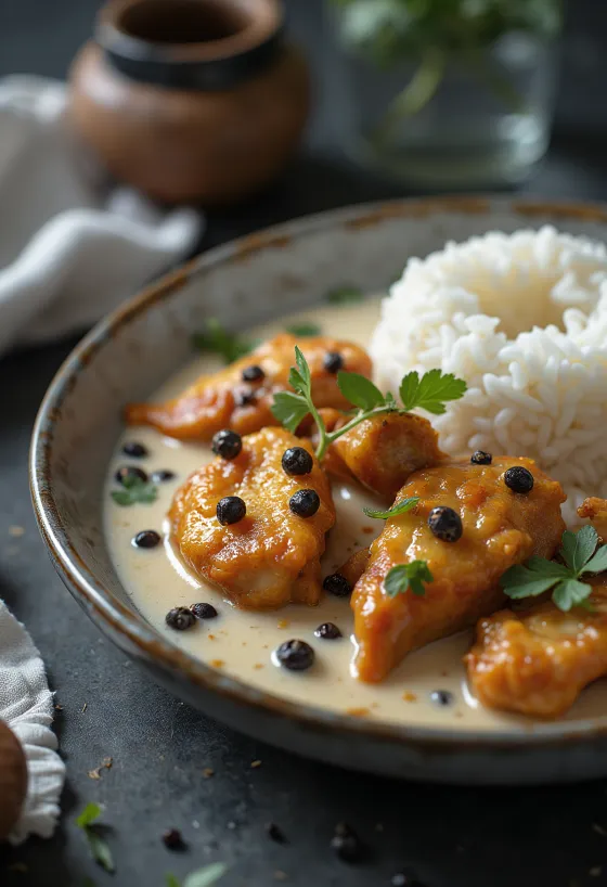 Pollo Adobo al cocco, in ricco e cremoso latte di cocco con spezie
