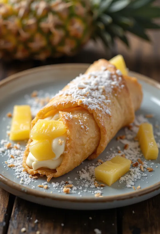 Cannoli ananas e cocco serviti