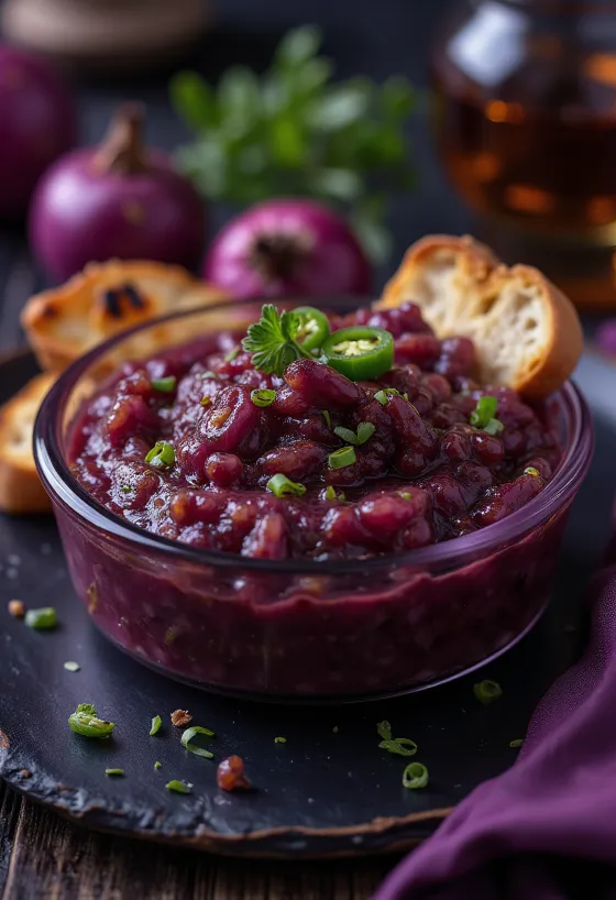 Salsa piccante di cipolle rosse al BBQ servita