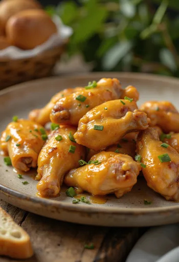 Ali di pollo al miele e senape servite