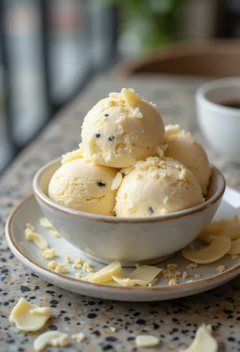 Gelato al cioccolato bianco servito