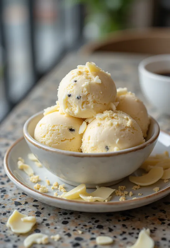 Gelato al cioccolato bianco servito