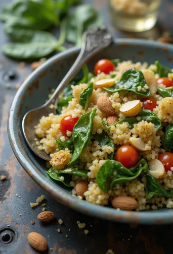 Insalata di quinoa all'aglio con spinaci
