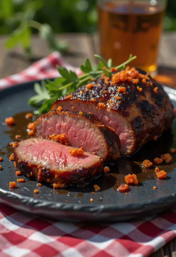 Filetto di manzo BBQ affumicato con glassa al peperoncino servito