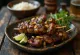 Sate Kambing con marinata all'aglio, carni appena grigliate su spiedini di legno