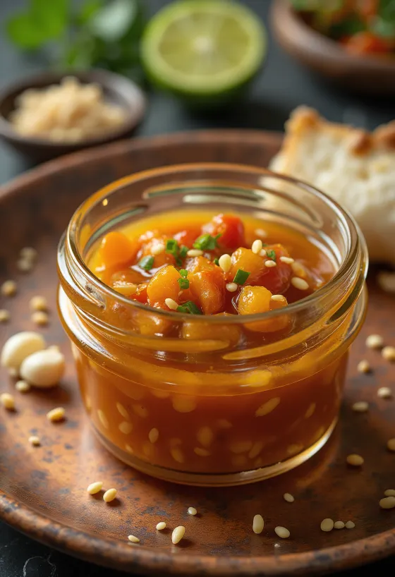 Dressing al sesamo, chili e lime servito
