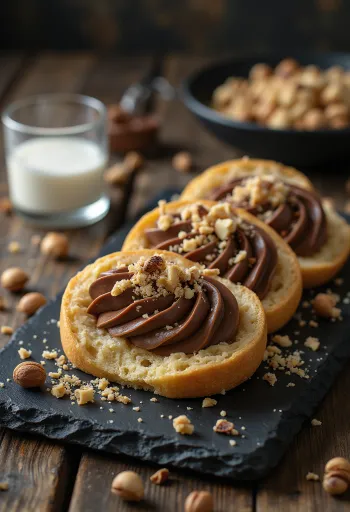 Fette di torrone decorate con Nutella e nocciole