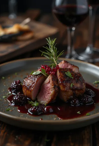 Medaglioni di antilope con salsa al vino rosso serviti con verdure