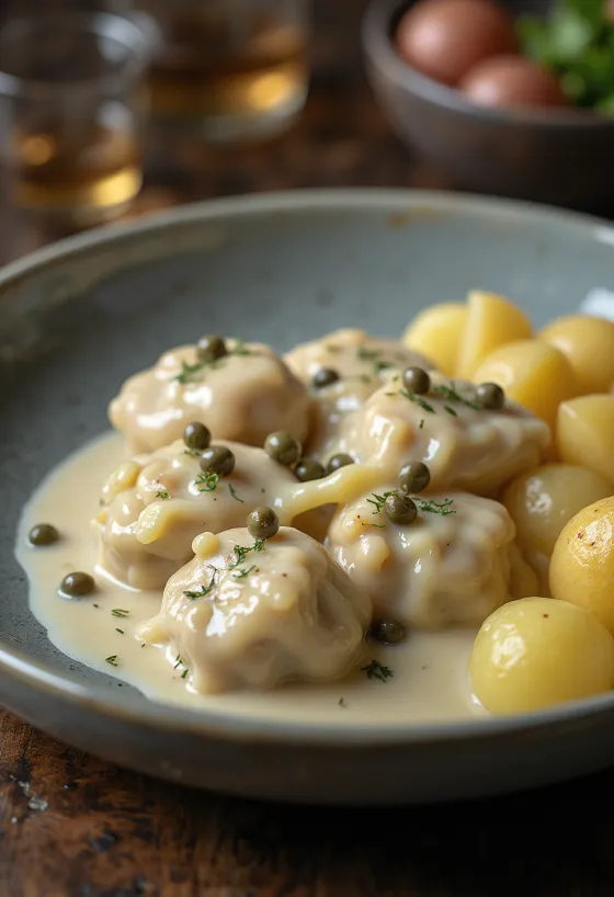 Königsberger Klopse servito con salsa ai capperi