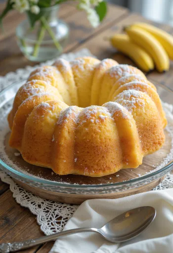 Ciambellone banane e vaniglia servito