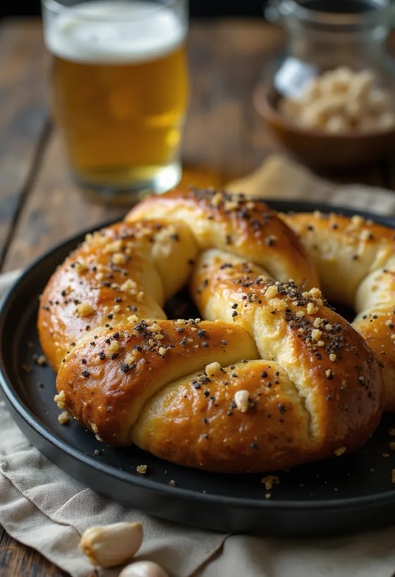 Pretzel aglio e pepe appena sfornato