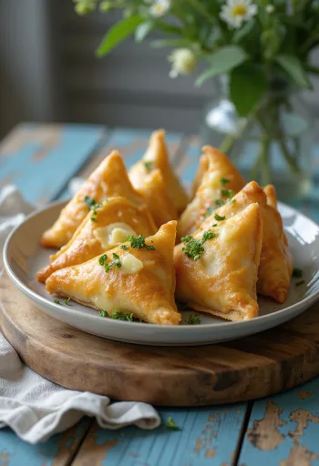Samosa al formaggio e aglio orsino serviti
