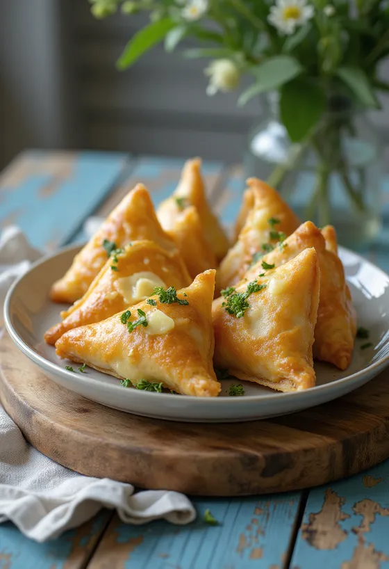 Samosa al formaggio e aglio orsino serviti