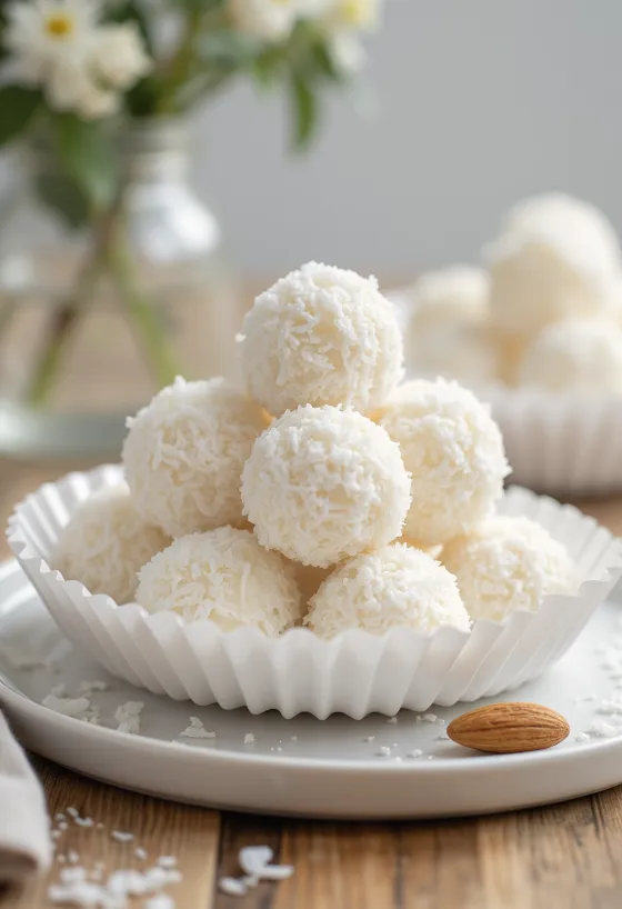 Palline Raffaello fatte in casa rotolate nel cocco
