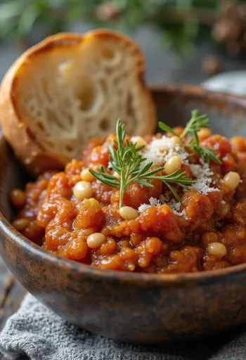 Pesto rosso di pomodori secchi servito