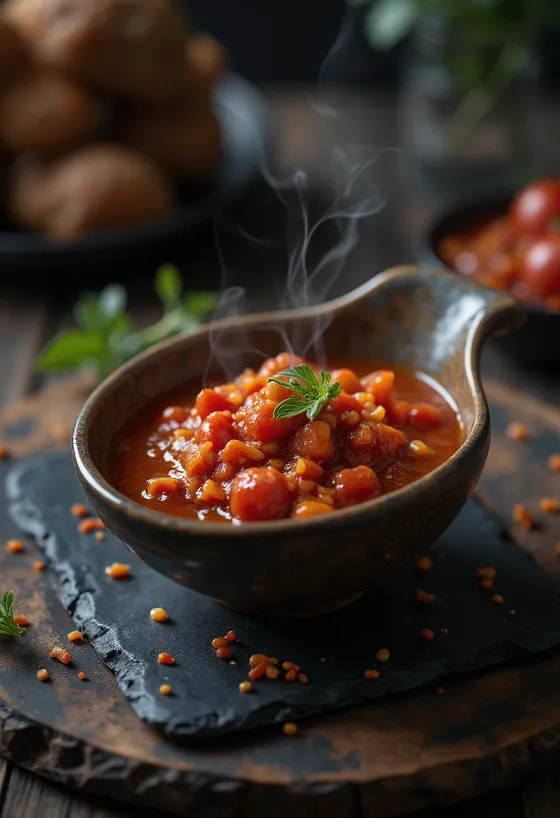 Salsa di pomodoro al peperoncino servita