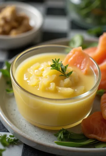 Salsa al limone, zenzero e aneto servita