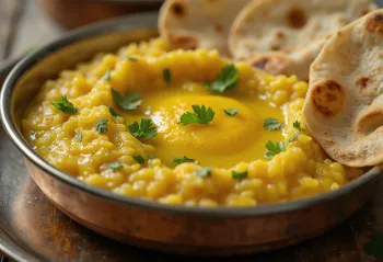 Khichdi di Moong Dal e riso decorato con coriandolo fresco