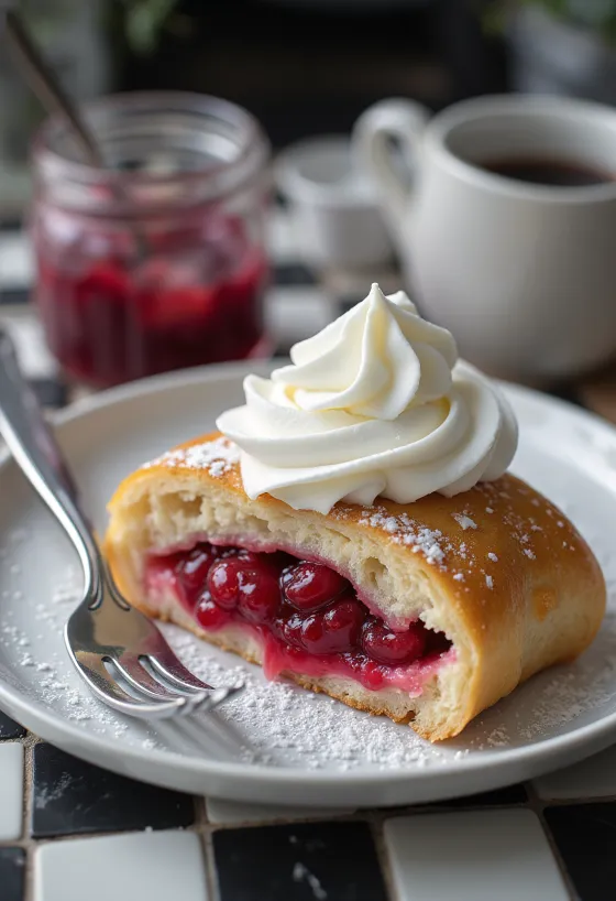 Semla con marmellata di lamponi, servita con panna
