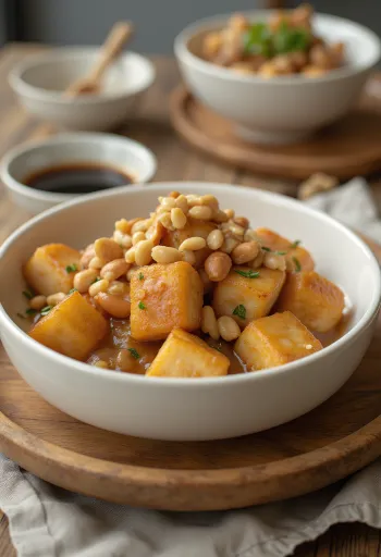 Tofu fritto in marinata alle arachidi servito