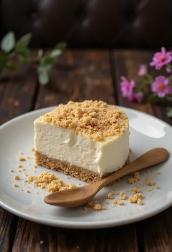 Cheesecake con biscotti all'avena servita a fette