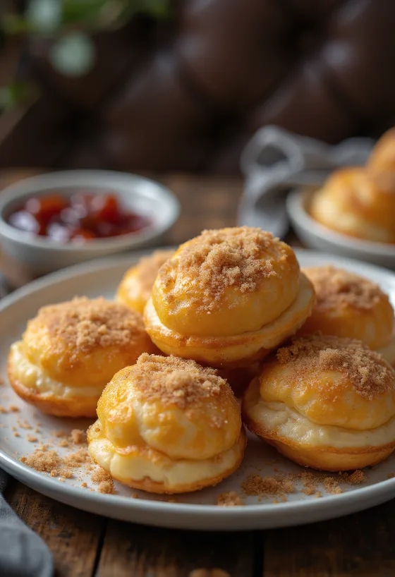 Æbleskiver cosparsi di zucchero alla cannella, serviti freschi